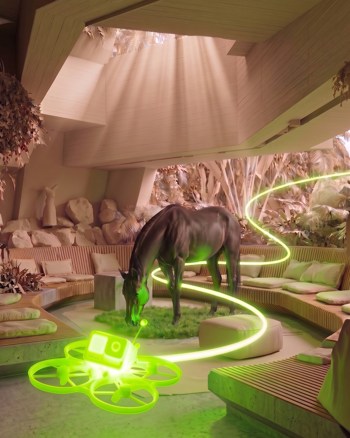 Complete package — luxury estate lounge with horse pasture